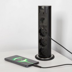Skrytá predlžovačka so zabudovaným motorom "Touchcontrol" 3 zásuvky + USB + Type-C - čierna