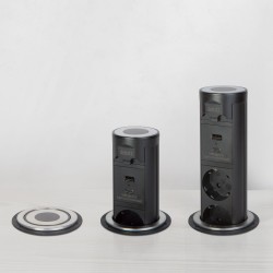 Skrytá predlžovačka so zabudovaným motorom "Touchcontrol" 3 zásuvky + USB + Type-C - čierna
