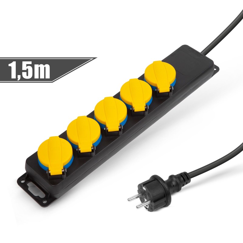 Predlžovačka do exteriéru s krytom - 1,5 m - 5 x 230V - 3 x 1,5 mm2 - IP44
