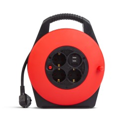 Káblový bubon s plastovým držiakom - 3 x 1,5 mm² - 2 x USB - 10 m