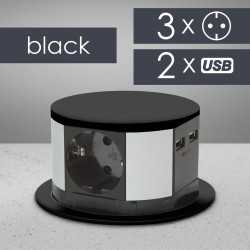 Predlžovačka skrytá - 3-itá + USB-A + Type-C - Čierna