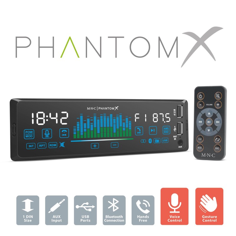 Prehrávač "PhantomX" - 1 DIN - 4 x 50 W - ovládanie gestami - BT - MP3 - AUX - USB