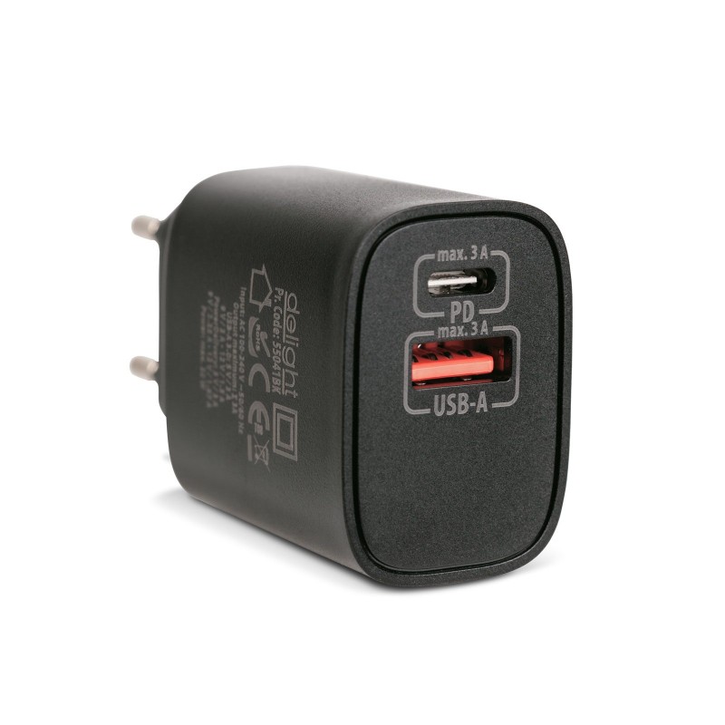 Sieťový adaptér USB + Type-C PD20W rýchle nabíjanie - čierny