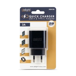 Sieťový adaptér USB + Type-C PD20W rýchle nabíjanie - čierny