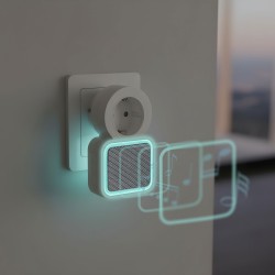 Digitálny bezbatériový a bezdrôtový zvonček – Kinetický – do zásuvky 220–240V AC – biely – modrá LED