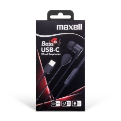 Maxell BASS13 káblové slúchadlá - čierne - USB-C (EB10)