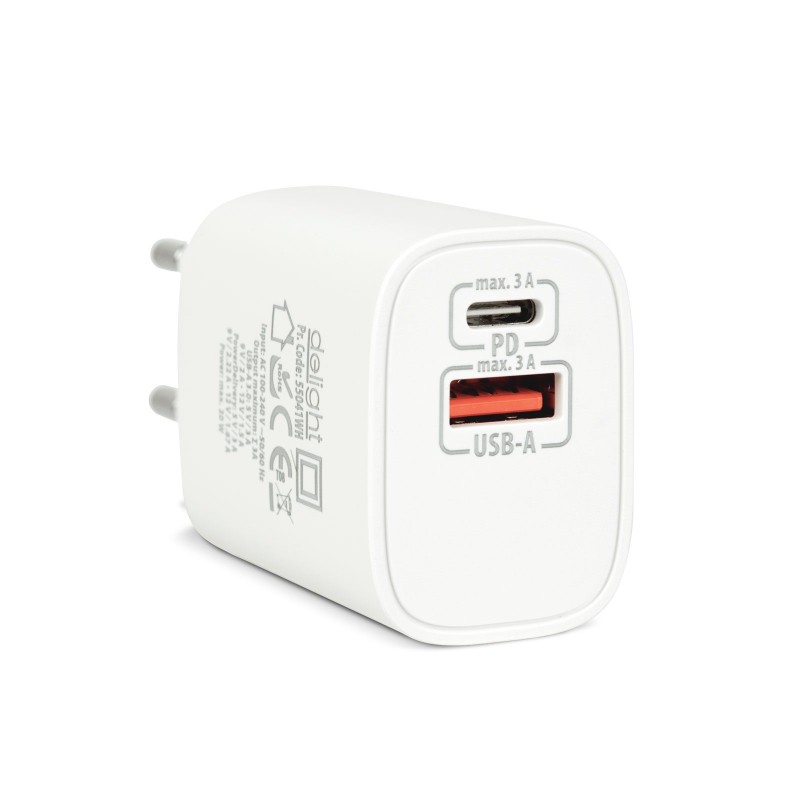 Sieťový adaptér USB + Type-C PD20W rýchle nabíjanie - biely
