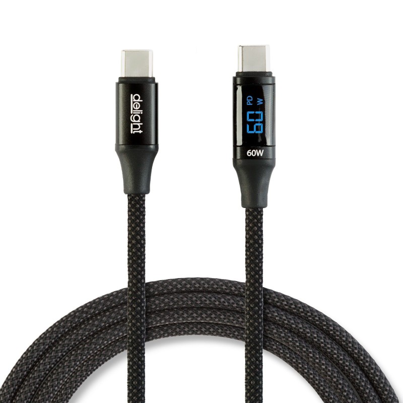 Dátový kábel - Type-C / Type-C - s indikátorom výkonu - čierny - 1 m - 3 A - 60 W