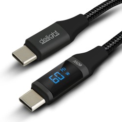Dátový kábel - Type-C / Type-C - s indikátorom výkonu - čierny - 1 m - 3 A - 60 W