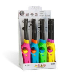 Plynový zapalovač - doplniteľný - viac farieb - 27 cm - 16 ks / display