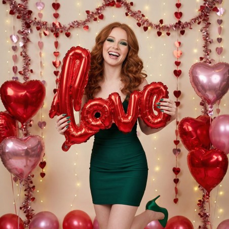Balón - nápis "LOVE" - metalická bordová, fólia - 55 cm