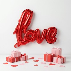 Balón - nápis "LOVE" - metalická bordová, fólia - 55 cm