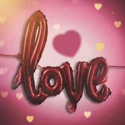 Balón - nápis "LOVE" - metalická bordová, fólia - 55 cm