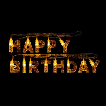 Narodeninová LED sveteľná reťaz - "Happy Birthday" - 13 LED - 2 x AA - 2 m