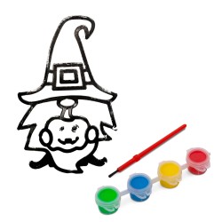 Halloweenska vymaľovateľná dekorácia na okno - 4 farby - so štetcom