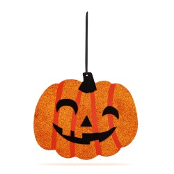 Halloweenská dekorácia - tekvica - závesná - drevená - 30 x 25 cm