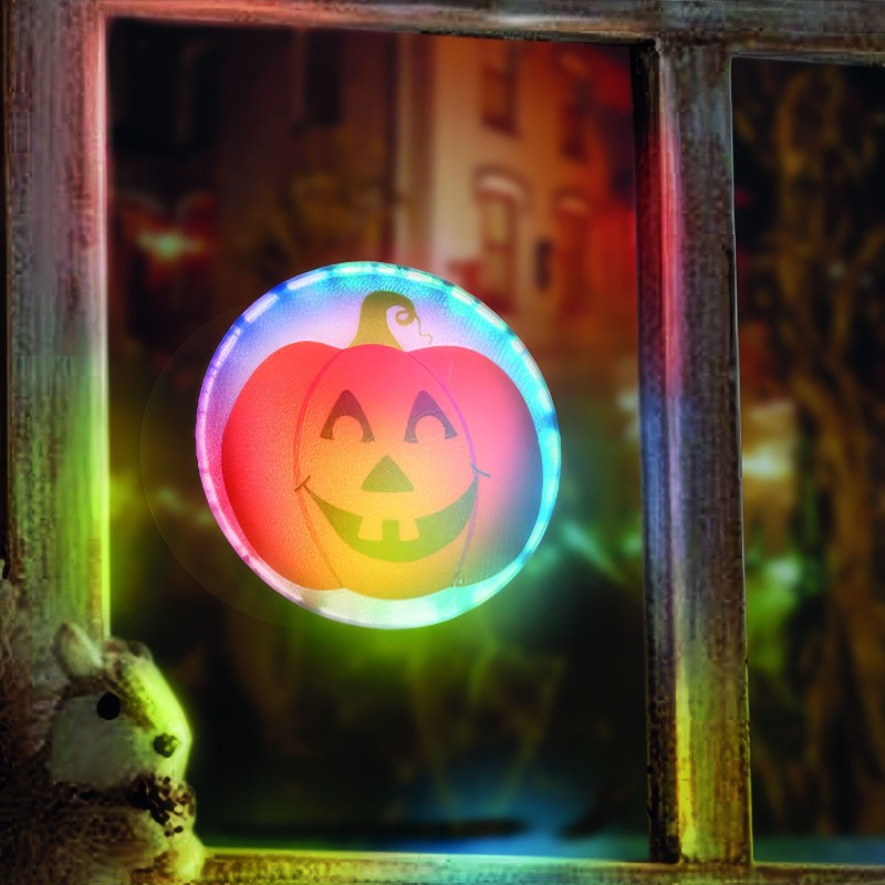 Halloweenska LED dekorácia - RGB LED - tekvica - samolepiaca - 12 x 4 cm