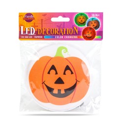 Halloweenska LED dekorácia - RGB LED - tekvica - samolepiaca - 12 x 4 cm