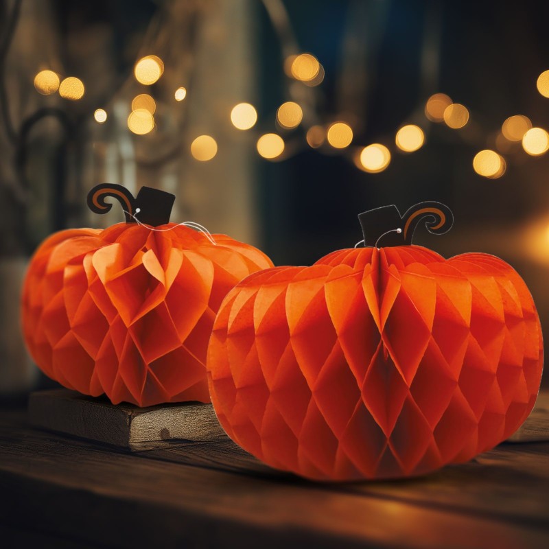 Halloween dekorácia - tekvicový lampión - papier - 25/30 cm - 2 ks / balenie