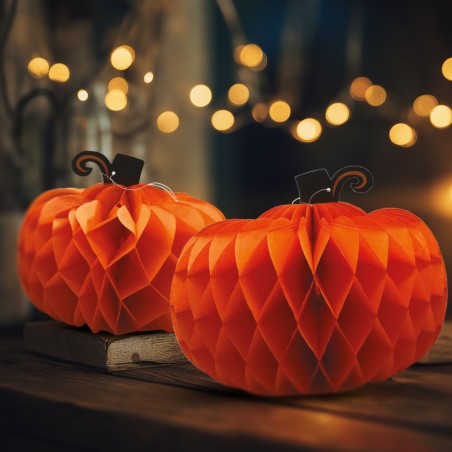 Halloween dekorácia - tekvicový lampión - papier - 25/30 cm - 2 ks / balenie