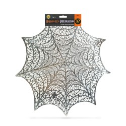 Halloween dekorácia - pavučinová podložka - strieborná - Ø37 cm - plast