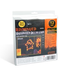 Svietiaca halloweenska dekorácia, duch, s prísavkou, 12 LED, 20 x 18,5 cm, 3 x AAA