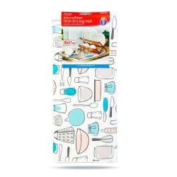 Mikrovláknová podložka na sušenie riadu - 38 x 51 cm - vzor s kuchynským náradím