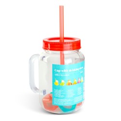 Pohár so slamkou - červený - 4 ks chladiacich ľadových kociek, 550 ml, 17 x 7,5 x 13,5 cm