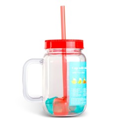 Pohár so slamkou - červený - 4 ks chladiacich ľadových kociek, 550 ml, 17 x 7,5 x 13,5 cm
