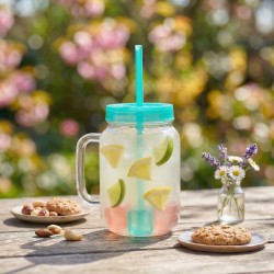 Pohár so slamkou - zelený - 4 ks chladiacich ľadových kociek, 550 ml, 17 x 7,5 x 13,5 cm