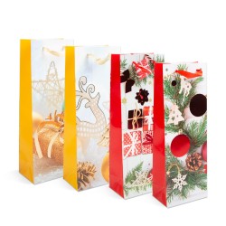 Taška na fľaše - papier, vianočná - 360 x 127 x 83 mm - 4 druhy / balenie