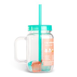 Pohár so slamkou - zelený - 4 ks chladiacich ľadových kociek, 550 ml, 17 x 7,5 x 13,5 cm
