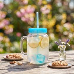 Pohár so slamkou - modrý - 4 ks chladiacich ľadových kociek, 550 ml, 17 x 7,5 x 13,5 cm