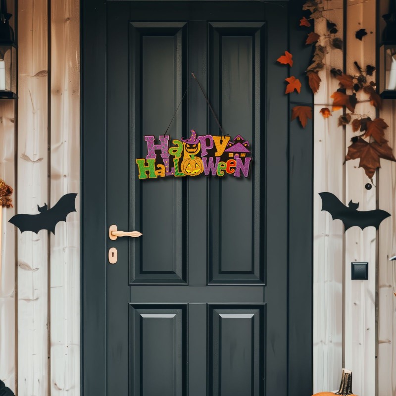 Halloween dekorácia - "Happy Halloween" - závesná - 42,5 x 18 cm