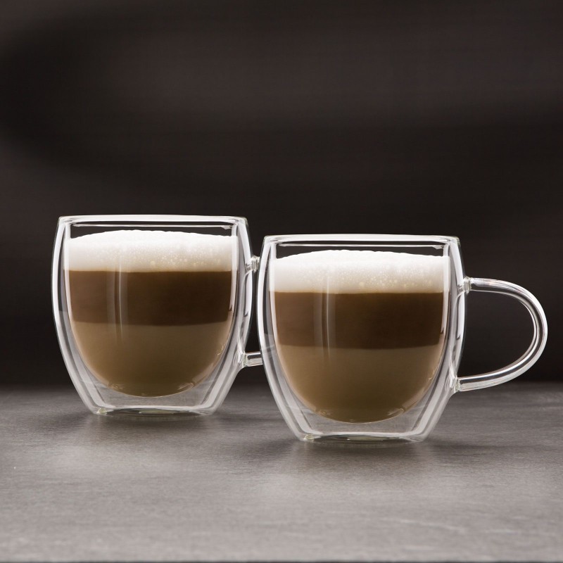 Dvojstenná, priehľadná sklenená cappucino šálka - 250 ml - 2ks / krabica