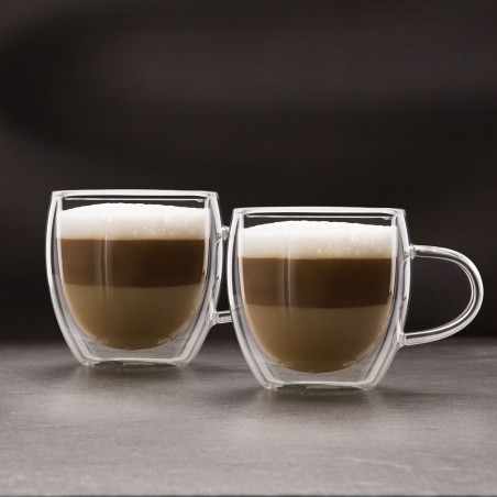 Dvojstenná, priehľadná sklenená cappucino šálka - 250 ml - 2ks / krabica