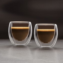 Dvojstenná, priehľadná sklenená šálka - 80 ml - 2 ks / krabica