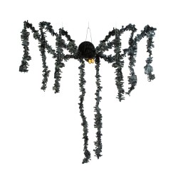 Halloween dekorácia - čierny pavúk - papier - 75 x 13 cm