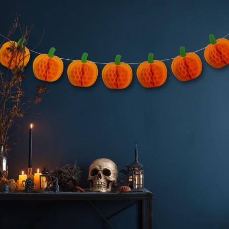 Halloweenska dekorácia - tekvicová lampiónová girlanda - papier - 2 m