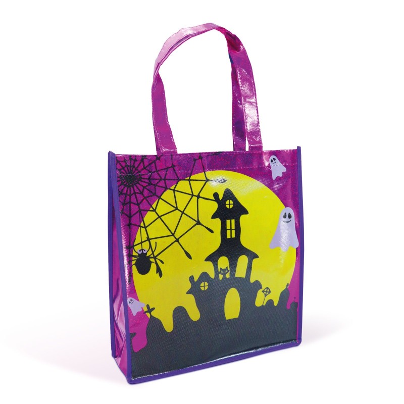 Halloweenska darčeková taška - hrad - 30 x 33 cm - fialová