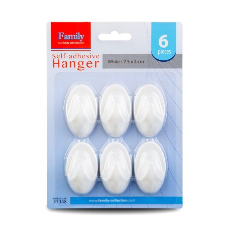 Samolepiaci vešiak - biely - plast - - 2,5 x 4 cm - 6 ks / balenie