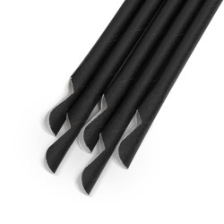 Papierová slamka - čierna, s lyžičkou - 200 x 8 mm - 150 ks / balenie