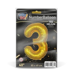 Narodeninový fóliový balón číslo 3 - zlatý - 40"