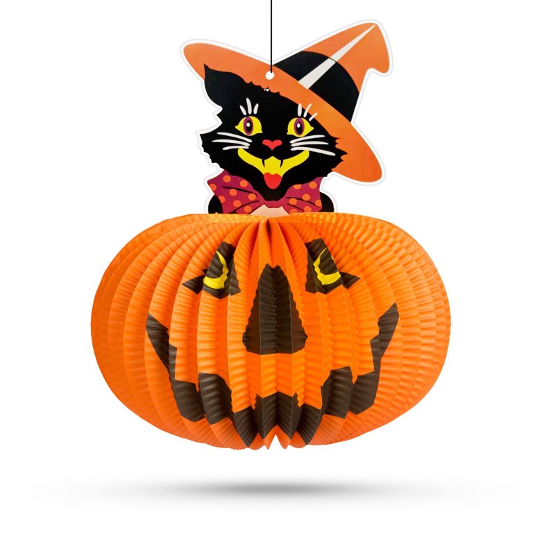 Halloweensky tekvicový lampión - s figúrkou ducha - zavesiteľný - 26 cm
