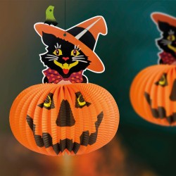 Halloweensky tekvicový lampión - s figúrkou ducha - zavesiteľný - 26 cm