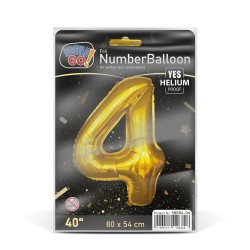 Narodeninový fóliový balón číslo 4 - zlatý - 40"