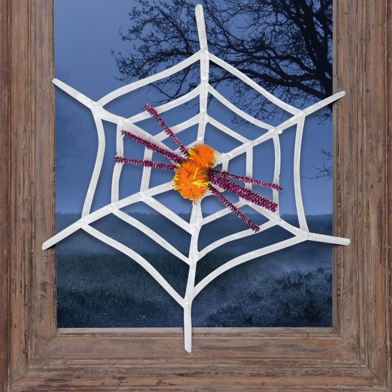 Pavučina s pavúkom - halloweenska dekorácia - biela