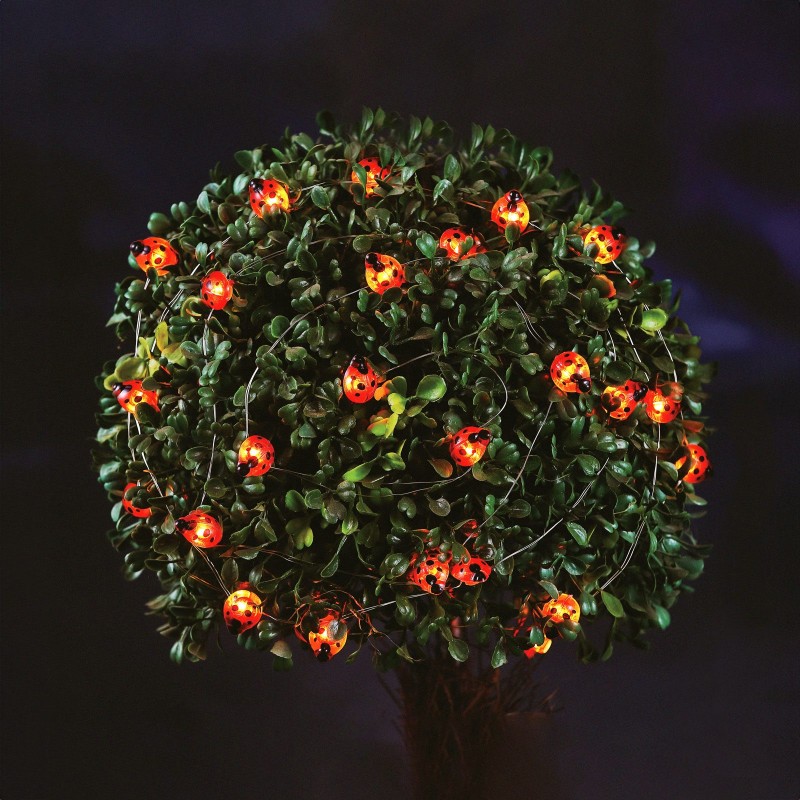 Solárna LED sveteľná reťaz - lienka - 2,4 m - 25 LED - teplá biela