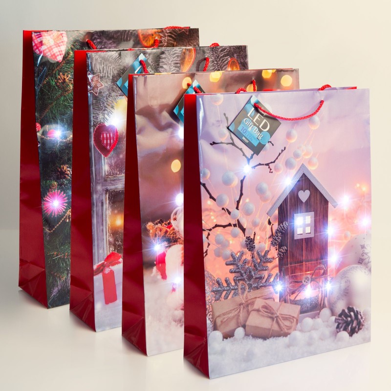 Darčeková taška - 10 studených bielych LED, papier - 330 x 102 x 457 mm - 4 druhy / balenie