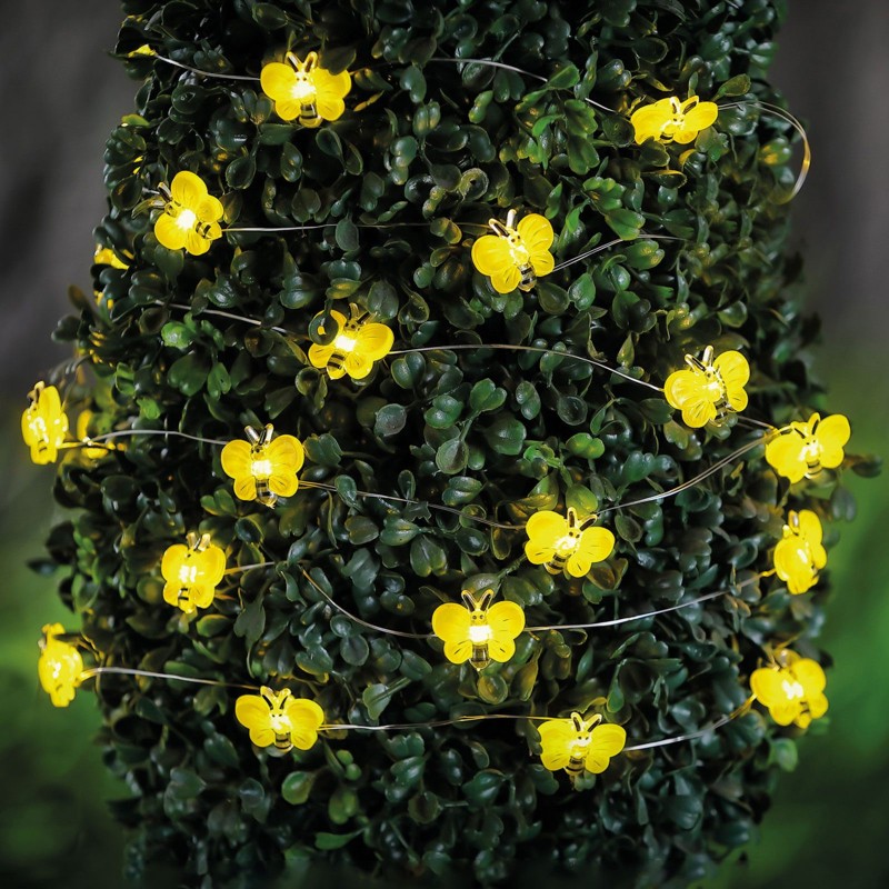Solárna LED svetelná reťaz – včielka – 2,4 m – 25 LED – teplá biela